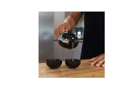 Tējkanna ar 2 tasītēm, glazēta