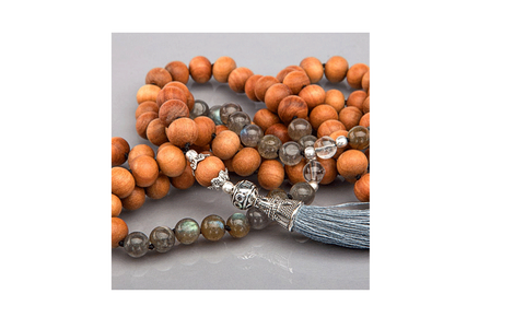 Mala 108 ( labradorīts, kristāls, koks)