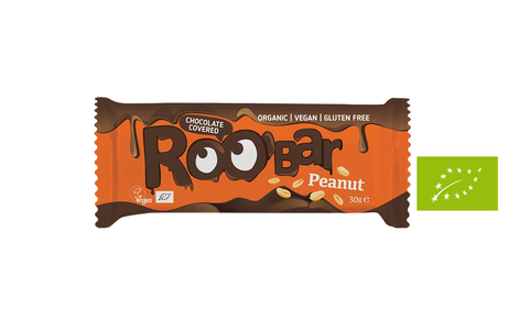 Roo'Bar zemesriekstu batoniņš ar šokolādes pārklājumu, BIO 30g (ieteic. līdz: 03.07.2026.)