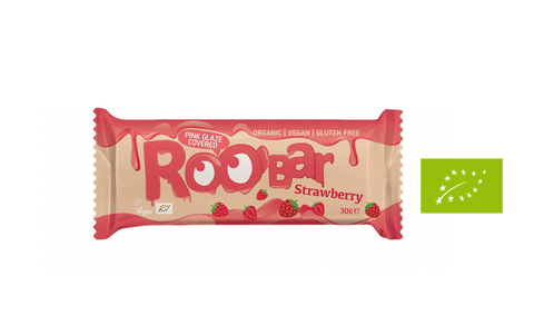 Roo'Bar zemeņu batoniņš ar rozā šok.pārklājumu BIO, 30g